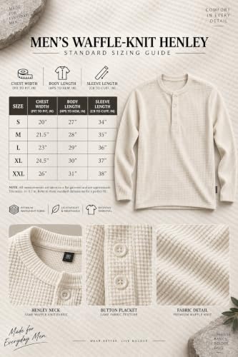 Image of Men's Cotton Blend Waffle Knit Henley T-Shirt | Full Sleeve Casual Shirt | Regular Fit Comfortable Top for Men | Stylish Everyday Wear