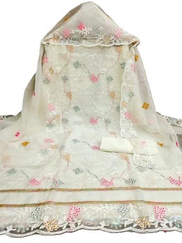 Image of Women's Organza Silk Embroidery Unstitched Salwar Suit Dress Material