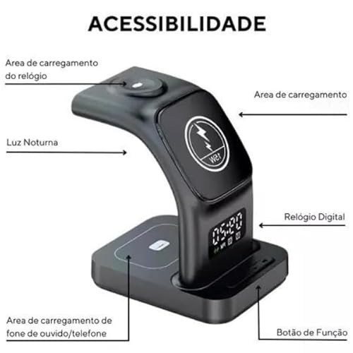 Carregador Indução, YD-31Base Carregador Sem Fio 5 Em 1 Indução 15 W para iPhone 15 14 13 12 11 Pro