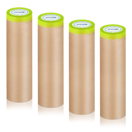ZYQUES 4 Stück Abdeckpapier Rolle 45 cm x 15 m Maler Abdeckpapier Abklebeband mit Papier Abkleben Malerbedarf Selbstklebendem Abdeckband für Farbspritzen Malerarbeiten und Renovierungen