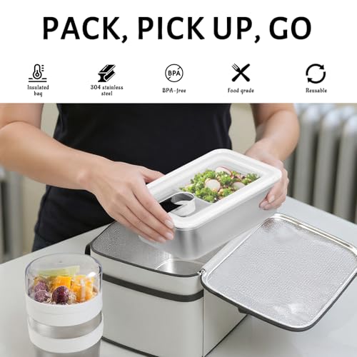 Image of Bakpoco Stainless Steel Bento Lunch Box Set for Adult - 42oz Leak-Proof Bento Lunch Box Container with Thermo, Insulated Bag for Work Travel Dining Out