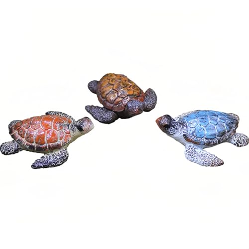 EWMKEODCA 3 Pack Aquarium Decor,Realistic Resin Small Sea Turtle Fish Tank Decorations,Reptile Tanks Ornaments Accessories for Shrimp,Hermit Crab,Pet Axolotl,Goldfish,Water TurtlesBlue,Red andOrange