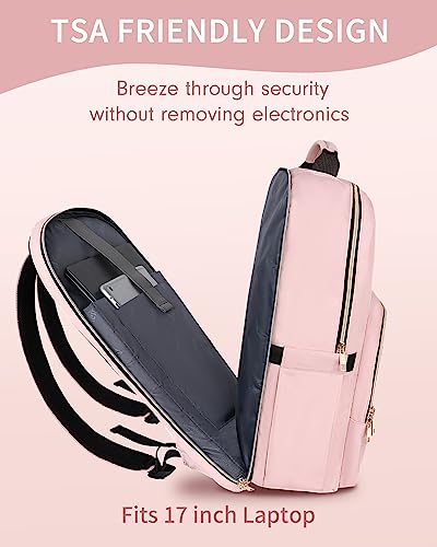 Matein Extra Large Laptop Backpack Women 17 Inch, Pink Travel Backpacks For Women Airline Approved With Usb Charging Port & Luggage Strap, Water Resistant Computer Bag For Personal Item Nurse Work #TOP2