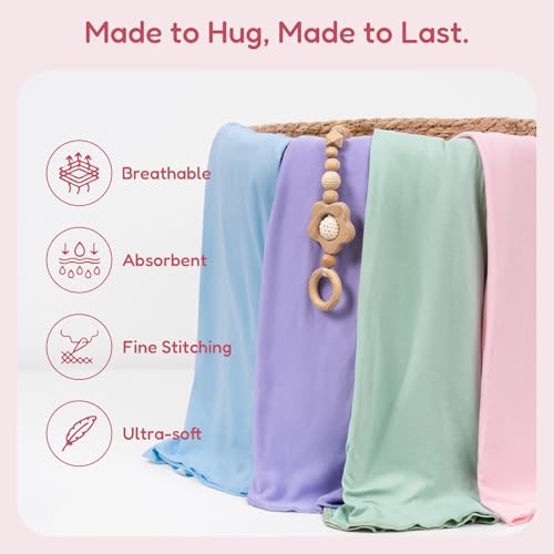 Image of Stretchy Swaddle Blanket for Newborns with Hat & Hello World Card-Soft Baby Swaddles 0-3 Months,47 inchx 47 inchSupersoft Swaddle Blanket,Receiving Blanket for Boys & Girls (Storm)