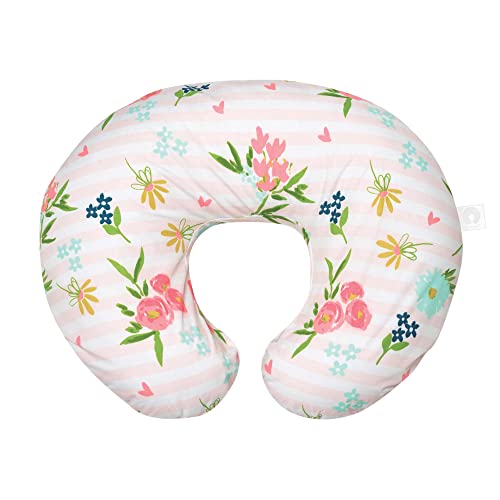 Image of Boppy Original Nursing Pillow, Pink Floral Stripe, Ergonomic Nursing Essentials for Bottle and Breastfeeding, Firm Fiber Fill, with Removable Pillow Cover, Machine Washable