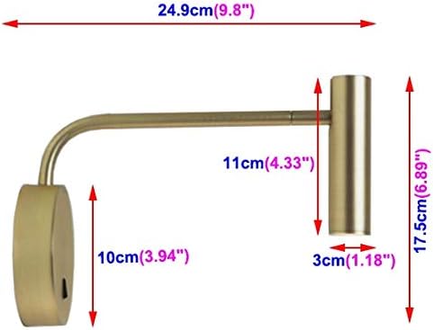 3W LED Wall Sconces Surfaced Mount Hotel Bedroom Bedside Reading Light Fixture Adjustable Directional On/Off Switch Gold 4000K