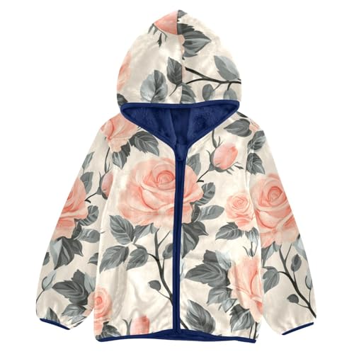 Cute Roses Flowers with Leaves Girls Fleece Jacket Girls Fall Jacket Girls Zip Up Hoodie Girls Sherpa Jacket 2-10T