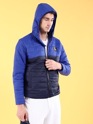 Image of The Indian Garage Co Regular Fit Colourblocked Hooded Puffer Jacket