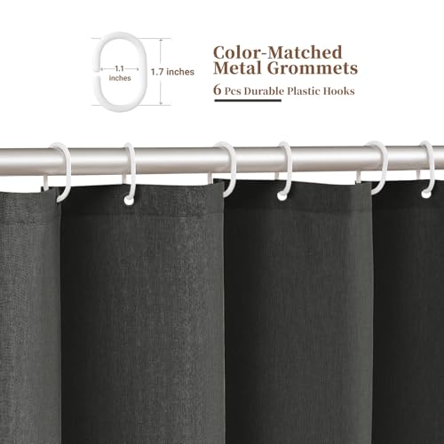 BTTN Extra Long Shower Curtain, 96 Inch Scalloped Linen Textured Thick Fabric Shower Curtain Set with 12 Hooks, Tall Modern Vintage Waterproof Cloth Shower Curtain for Bathroom, 72x96, Charcoal Grey by BTTN - Image 6