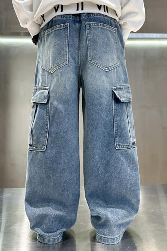 BINPAW Boys Straight Leg Casual Cargo Jeans for Kids 5-15 Years3