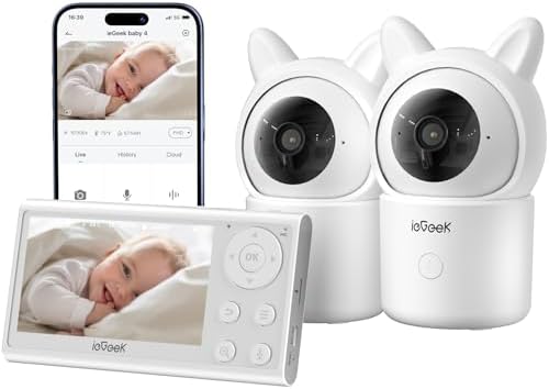 ieGeek 1080P Baby Monitor with 2 Cameras | 4.3" Split-View for Tw...