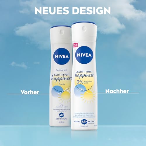 NIVEA Summer Happiness Deospray, Deo ohne Aluminium (ACH) mit sanfter Pflege, antibakterielles Deodorant mit 48h Schutz und einzigartiger INFINIFRESH Formel (150 ml)
