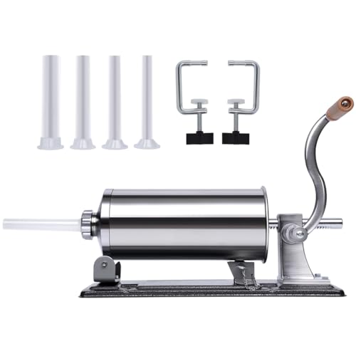 Insaccatrice per Salsicce, Macchina per Insaccatrice Orizzontale, con 4 Imbuti per Ripieno in Plastica, Salsiccia Manuale, Costruzione in Acciaio Inossidabile, per Cucina Domestica Uso Domestico