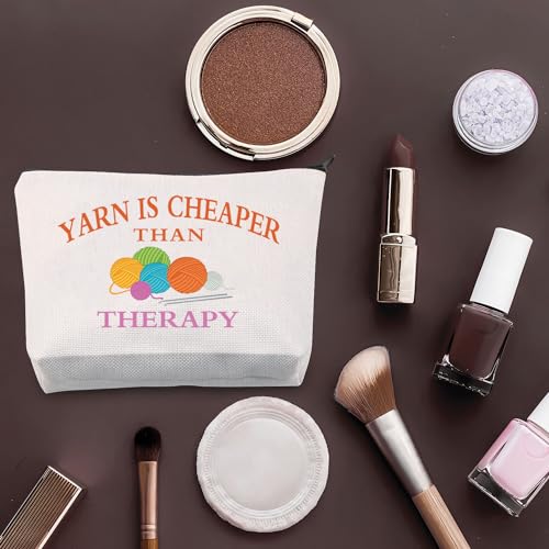 PLITI Yarn Themed Gift Yarn Gift for Crocheter Knitter Yarn is Cheaper Than Therapy Funny Knitting Crochet Lover Makeup Bag (Cheaper Therapy Yarn bagU) - Image 4