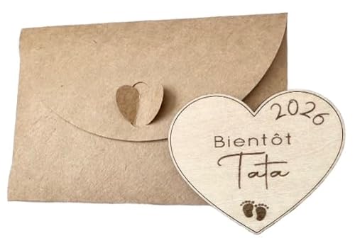 Magnet en bois annonce grossesse coeur- Idée originale pour révéler l'arrivée d'un bébé - Cadeau surprise pour futur grands-parents, papi, mamie, tonton, tata - Message gravé