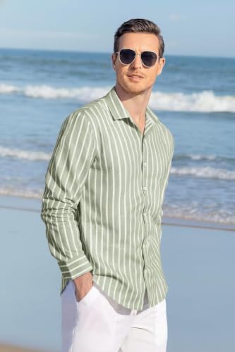 Image of Zombom Men's Regular Fit Vertical Striped Casual Shirt | Full Sleeve Cotton Blend Shirt for Men | Slim Fit Stylish Party