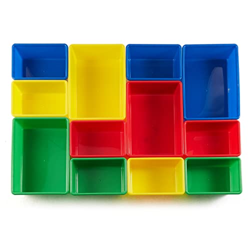 Image of Amazon Basics Kids Toy Storage Organizer With 12 Plastic Bins, Natural Wood, Multicolor, for Bedroom and Playroom, 33.85 inchD x 12.79 inchW x 35.42 inchH