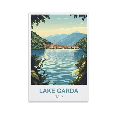 MXQOXAP Lake Garda Italy Vintage Travel Posters 08x12inch(20x30cm) Canvas Wall Art Pictures For Office Home Decor