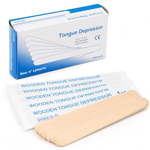 Image of Dr Care Sterile Wood Tongue Depressors, 6 Inch, Disposable Wooden Spatulas for Dental Clinics, Waxing, Hair Removal (100)
