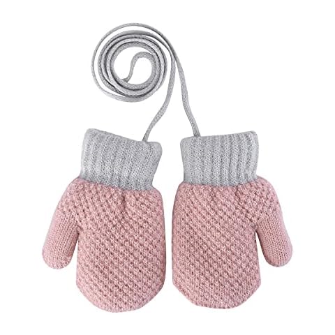 Kids Toddlers Thermal Gloves Mittens Winter Warm Thick Knitted Gloves with String Fluffy Full Finger Mittens Baby Fleece Lined Gloves Hanging Neck Mittens with Anti-Lost String for Boys Girls Age 1-4 Cover