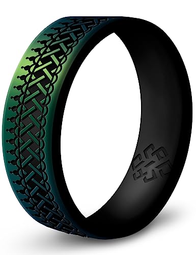Knot Theory Root Silicone Ring for Men and Women - Enchanted Green Size 11 Dual Layer Engraved Wedding Band, Sports Activities, Breathable Comfort Fit 6mm Bandwidth