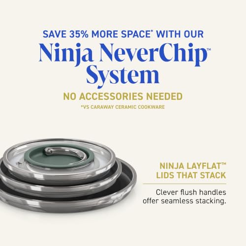 Ninja NeverQuit™ 6-Piece Ceramic Cookware Set, Bone & Silver, CQ19006IV2 | Nontoxic¹, nonstick ceramic-coated cookware set; 1.5qt & 2.5qt saucepan, 6qt stock pot, glass LayFlat™ lids, 3-year guarantee - image 6