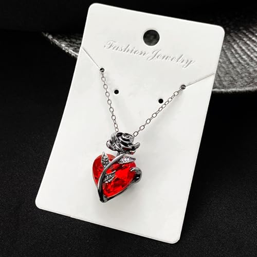 KURTCB Goth Rose Heart Pendant Necklace Earrings Gothic Emo Grunge Vampire Black Rose Necklace for Women Men Halloween Costume3
