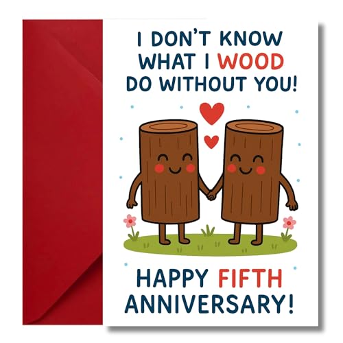 LimaLima 5th Anniversary Card Wood Gift For Couples Celebrating 5 Years Large A5 When Folded Blank Inside