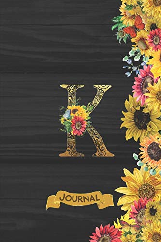K Journal: Spring Sunflowers Journal Monogram Initial K Lined and Dot Grid Notebook | Decorated Interior