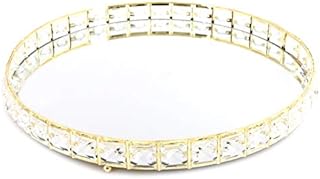 Carousel Home Gifts Stylish Round Gold Mirrored Display Dish | Diamante Decorative Metal Table Centerpiece | Perfume Jewellery Organiser Vanity Tray 31cm