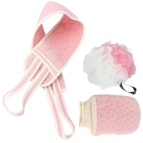 TOYANDONA Toalla de Ducha Trasera Larga 3 Piezas Rosa Manopla Exfoliante Corporal y Guante Masajeador para Baño Accesorios de Baño para Limpieza Profunda y Exfoliación Diaria