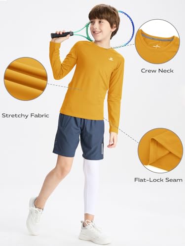 Image of DEVOROPA Youth Boys Compression Shirt Long /Short Sleeve Football Baseball Undershirt Quick Dry Kids Sports Baselayer Crewneck