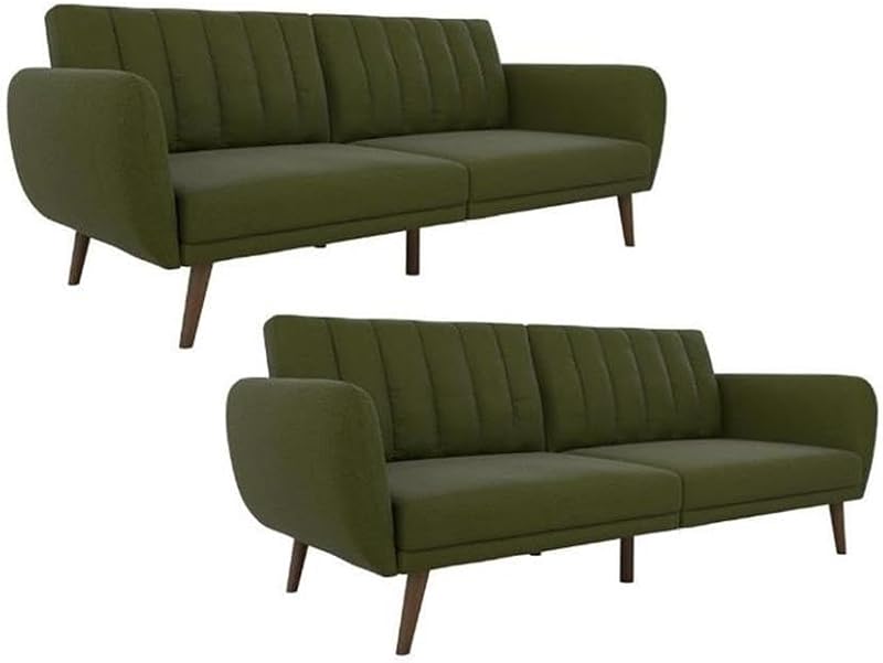 2 Piece Upholstered Linen Sleeper Sofa Set in Green