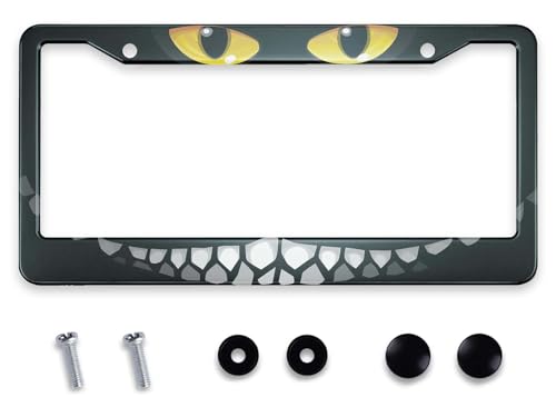 Smooffly Black Cat Glowing Eyes and a Sinister Smile License Plate Frame Metal License Plate Front Plates Frames Car Tag Frame for Women Men US Vehicles Standard 12.2 x 6.3 Inch