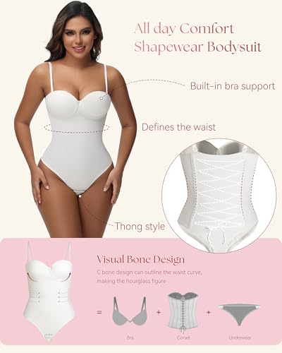 Image of SHAPSHE Strapless Shapewear Corset Bodysuit Tops for Women Tummy Control V Neck Thong Body Shaper Going Out Outfits