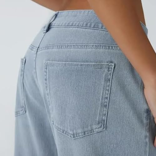 Asymmetrical Low-Rise Loose Jeans, Washed Casual Jeans, Women's Casey Y2k Baggy Fit Straight Wide Leg Long Denim Pants4