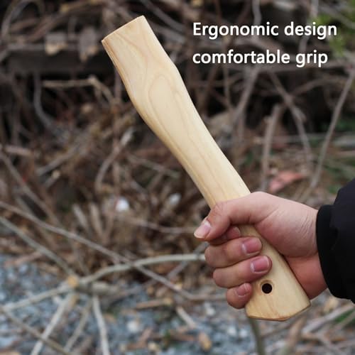 Replacement Axe Handle for Camping Gardening Axe, 11in Hickory Hatchet Handle Replacement with Wooden and Steel Wedges Camping Essentials (Log Color, 11in)