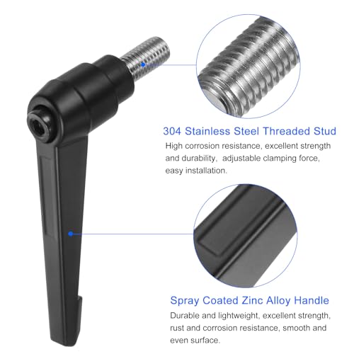 Image of uxcell 2pcs Clamping Lever Handles, M12 x 25mm 304 Stainless Steel Threaded Male Stud, Adjustable Handles Locking Quick Release Ratchet Push Button Bolt Knobs, Black