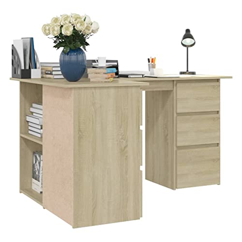 Youuihom Corner Desk High Gloss Desk With Drawer Wood Desk Computer Desk Writers Desk Brown 57.1"X39.4"X29.9" Engineered Wood Suitable For Bedroom, Study, Office #TOP5