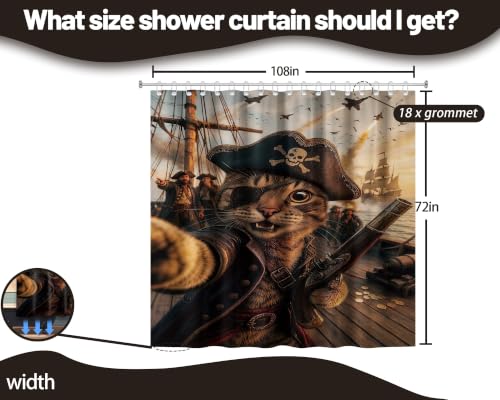 Image of Funny Cat Shower Curtain, Extra Long 108x72 in, Cool Kids