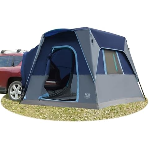TIMBER RIDGE 5 Person SUV Tent with Movie Screen Weather Resistant Portable for Car SUV Van Camping, Includes Rainfly and Storage Bag, 10' W X 8' L X 7.1' H Blue Cover