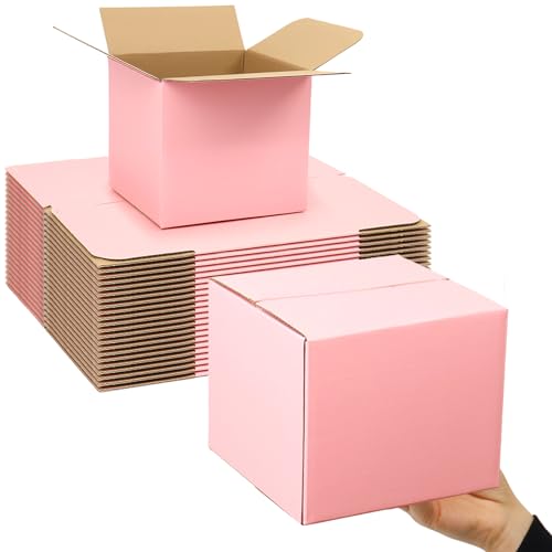 Small Shipping Boxes 6x6x6 Inches, 30 Pack Pink Corrugated Cardboard Boxes, Cube Mailer Boxes for Small Business Packaging Mailing