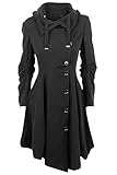 Allonly Women's Button Closure Asymmetrical Hem Long Trench Black Cloak Coat,Black,Large