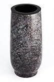 Afterglow Elegante jarrón para tumba clásico de granito auténtico Orion oscuro, altura 20 cm/diámetro 10 cm, resistente a las heladas, jarrón de granito con inserto de plástico cementerio