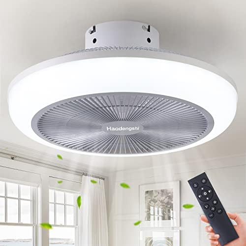 haodengshi 18" Caged Ceiling Fan with Light, Low Profile Flush Mount Ceiling Fan with Light, 3 Speeds 3 Light Color Ceiling Fan with Light for Kitchen Bedroom