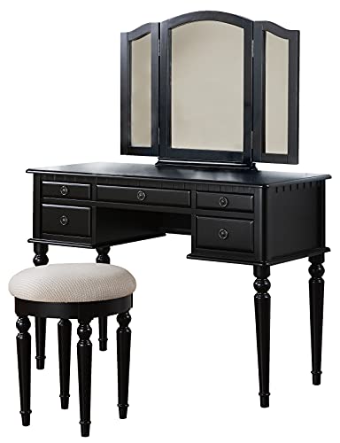 Bobkona F4072 St. Croix Collection Vanity Set with Stool, Black