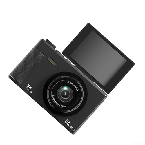 Niceminiwall Appareil photo numérique 5K avec zoom 18x et écran rabattable à 180° - Photo 75 MP, stabilisation électronique de l'image, design compact pour les selfies de vlogging (noir)