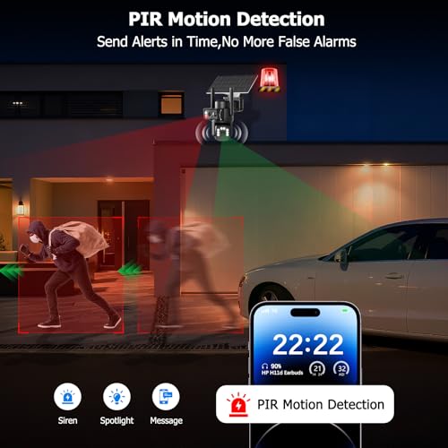 Calike 4k Cámara Vigilancia WiFi Exterior Solar con Panel Solar,2.4G/5GHz Camara Exterior Solar con Doble Lente,360° PTZ,Visión Nocturna en Color,Detección PIR de Movimiento - imagen 5