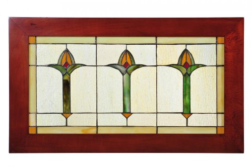 Meyda Tiffany 97961 Arts & Crafts Bud Trio Wood Frame Stained Glass Window Panel, 24