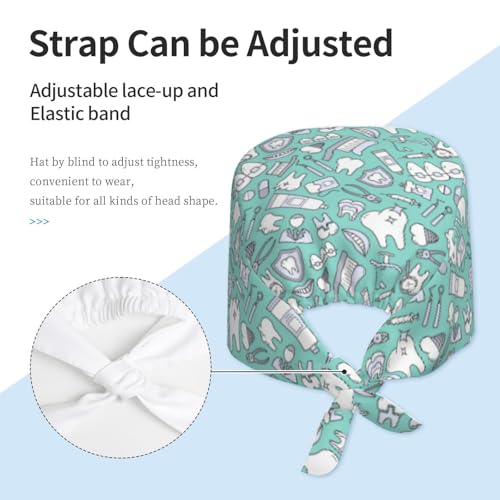 Image of Surgical Caps Men Women, Scrub Cap with Sweatband Adjustable | Tie Back Nurse Cap, Nursing Breathable Working Hat, Scrub Cap, Medical Hats